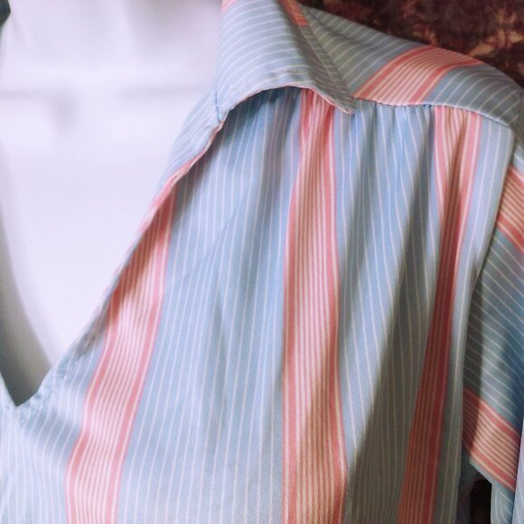 Vintage 70s Randon USA-Made Striped Knit Top Tunic Lady-(36) V-Collar Puffy SSL - Picture 5 of 10